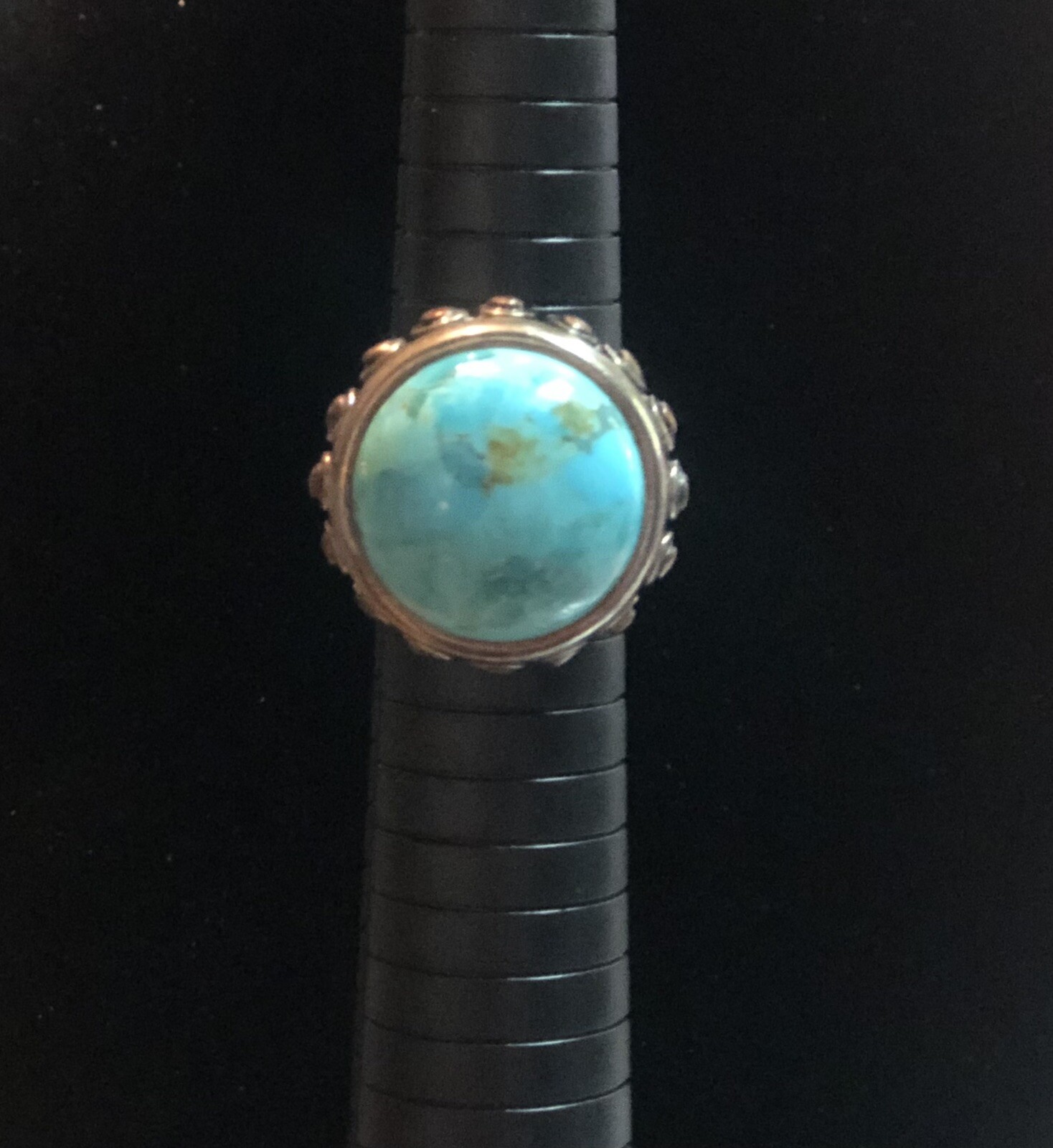 Vintage Sterling Round Turquoise Ring Size 8 Large… Gem