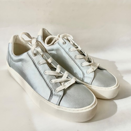 UGG ZILO Metallic Silver Leather Sneakers Trainers COMFORTABLE FLAT SHOE 9.5 - Picture 6 of 11