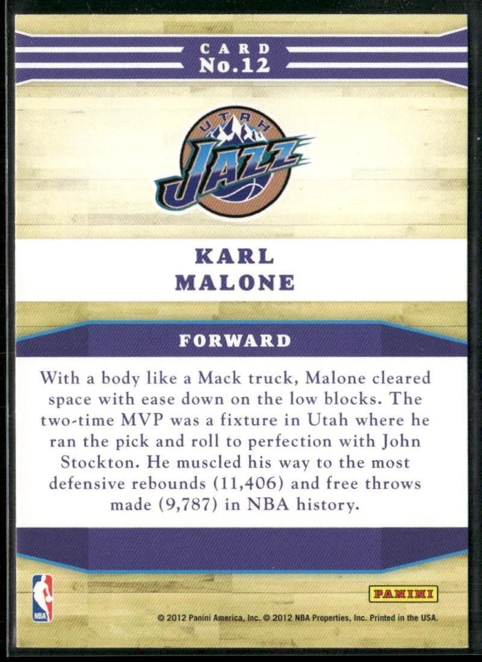 2012-13 Hoops Karl Malone Franchise Greats #12 Utah Jazz - Image 2 of 2