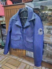 Dragon Ball Capsule Corp Blue Leather Jacket Cosplay