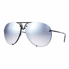 Oversized Round Pilot Sunglasses Mirror Lens Metal Rims in Back Spring Hinge
