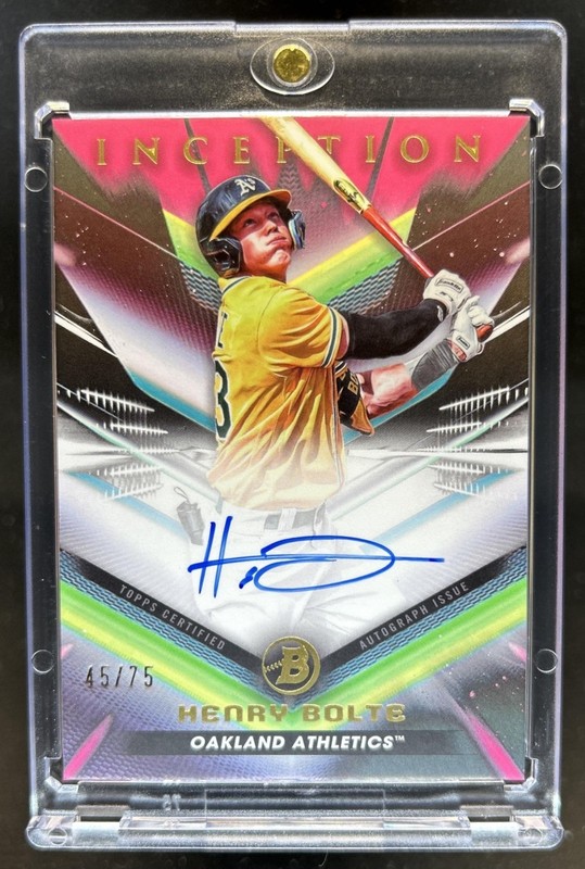 2023 Bowman Inception Henry Bolte Auto Autograph Fuchsia Foil #/75 Athletics