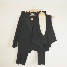 Vintage Burberry Suit Mens 44S 40x27 Black Wool 1930s 3 Piece