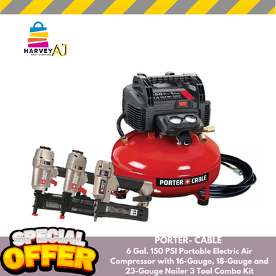 #ad #ad Porter Cable 6 Gal. 150 PSI Portable Electric Air Compressor w 16 Gauge Nailer $291.97