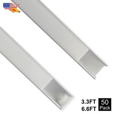 50Pack 6.6FT/2M U Type Aluminum Led Channel With Milky Cover For Led Strip Light