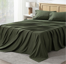 4 Piece Sheets Set Elegant and Upscale With 16" Deep Pockets,Linen Olive King