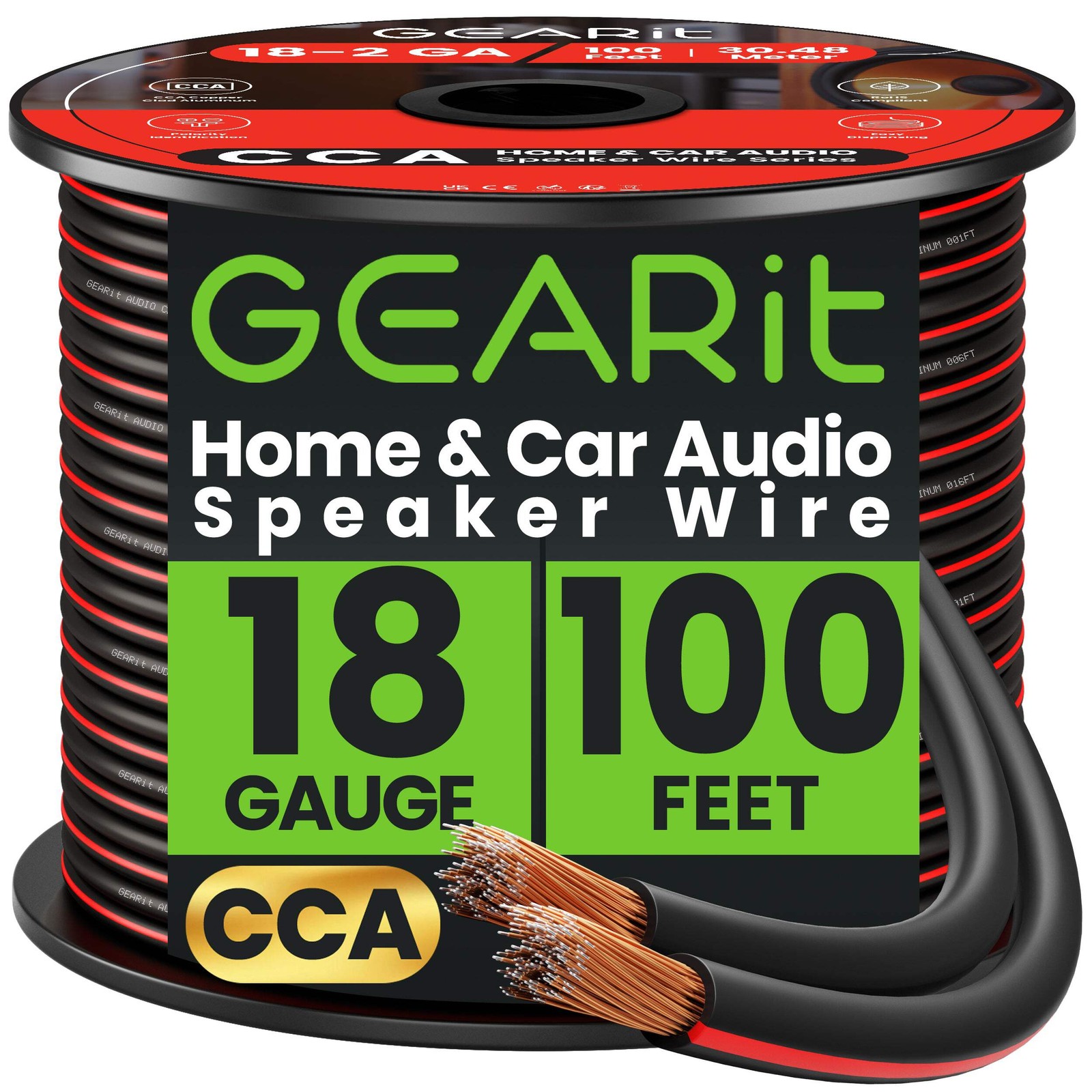 GEARit 18 Gauge CCA Car Audio Speaker Wire Bulk 2-Conductor - 100ft