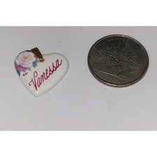 Vanessa Heart Shaped Kiln Fired Porcelain Metal Bail Pendant  Flower graphic