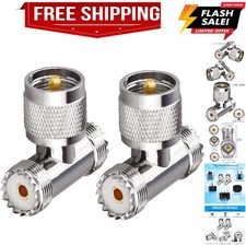 Triple Tee Connector UHF Male to Dual UHF Female 3 Way Splitter Coax Adapter ...