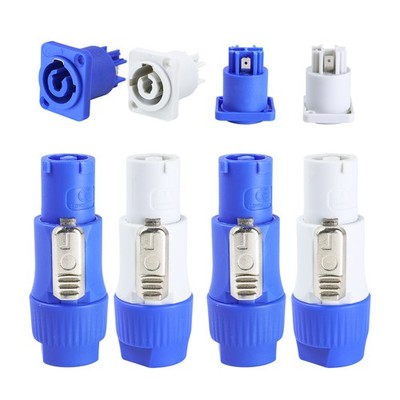 Blue Gray PowerCon Connector Kit with Panel Mount Socket Input to Output Adapter