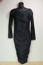 Fastkoala Women's Dress, V-Neck Bodycon Ruched Slim Midi Long Sleeve, Black L