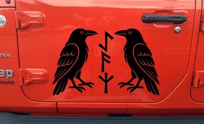 Viking Ravens with Futhark Runes Vinyl Decal Norse Celtic Nordic Symbol Sticker