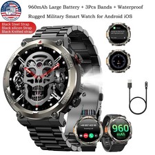 Military Tactical Rugged Smart Watch for Men Stainless Steel Band Waterproof US