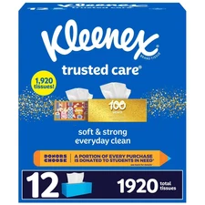 Kleenex Trusted Care Facial Tissues 12 boxes, 160 tissues/box