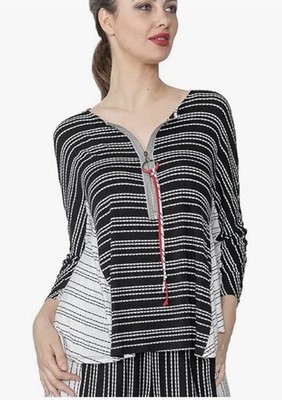 IC Collection Sz. XL Flare Stripe Flare Shirt Zip w/Signature Red Ribbon-4189T