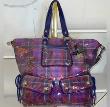 NEW COACH Poppy Tartan XL Sequins Spotlight Tote Shoulder Bag Purse