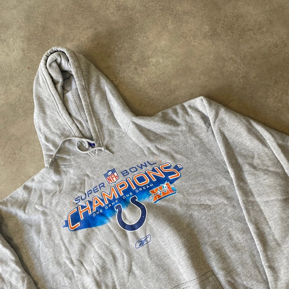 Reebok Indianapolis Colts Hoodie Mens 2XL NFL Super Bowl Sweatshirt, Grey - Image 3 of 4
