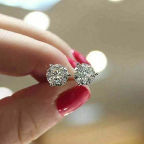 1Ct Round Cut Lab Created Diamond Stud Screw Back Earring 14K White Gold Finish