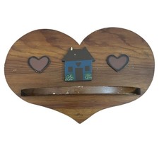 Wood Heart Shaped Wall Shelf Shelve Painted House Cottagecore Decor Vtg READ