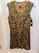 A.B.S By Allen Schwartz Vintage Silk Mini Dress Brown Multicolor Paisley...