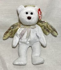 Rare Vintage 2000 Ty Beanie Babies Plush HALO II the Gold Winged Angel Bear VGC