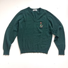 Vintage Burberrys Green Lambswool Golf Mens Large sweater Embroidered logo