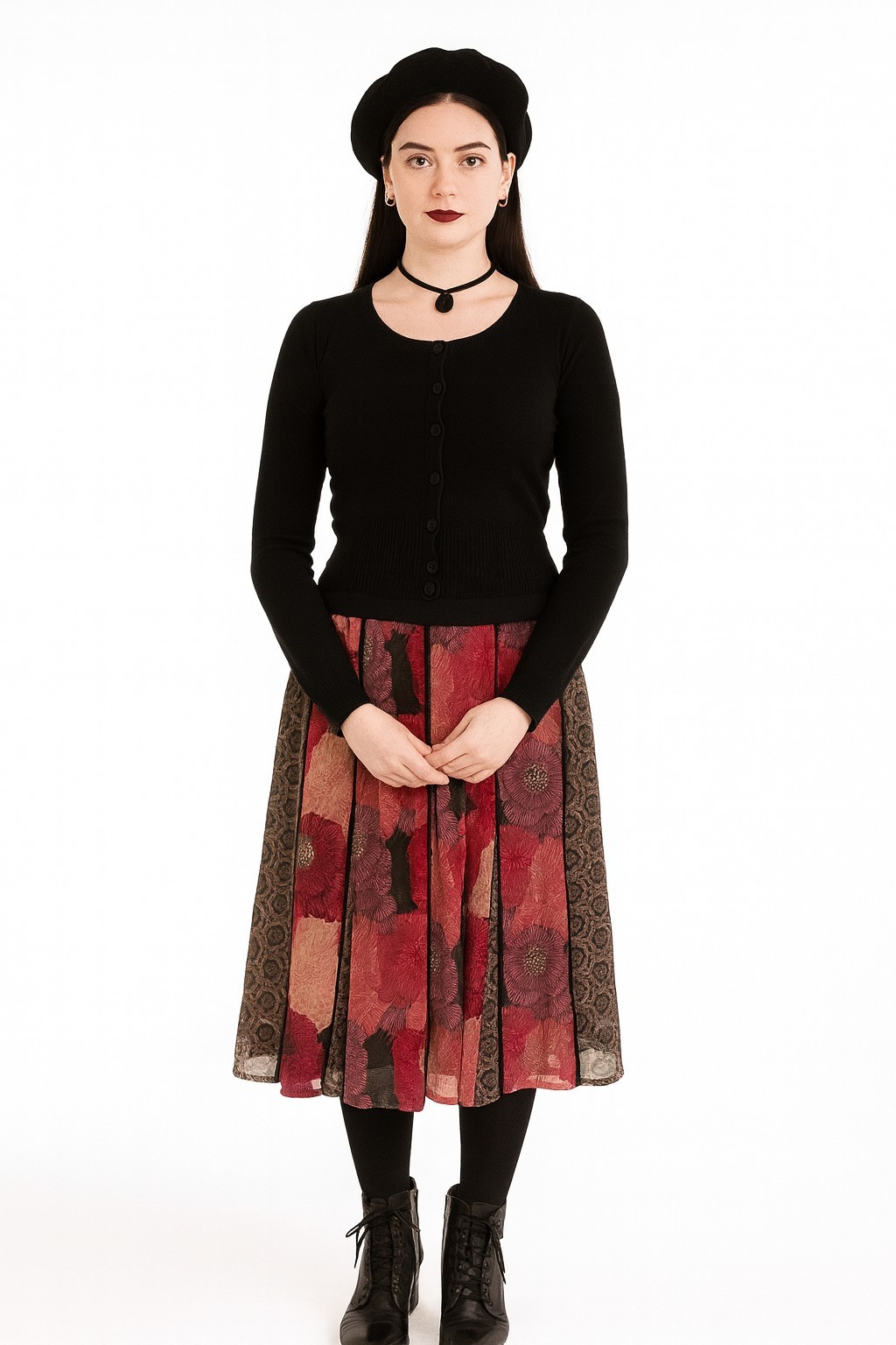 Tribal Women's Whimsical Fairy Goth Floral Skirt in Black Purple Size S