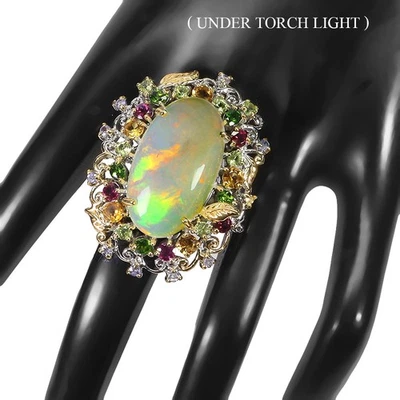 925 Sterlingsilber Ring Oval Voller Feuer Opal 14ct Citrin Handgemacht Edelstein - Bild 1 von 4