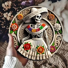 8"Halloween Skull Wreath Aluminum Sign, Digital Print Retro Decor⏳Art