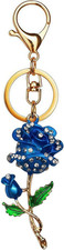 Blue Rose Keychain, Crystal Flower Bag Charm for Purse Handbag