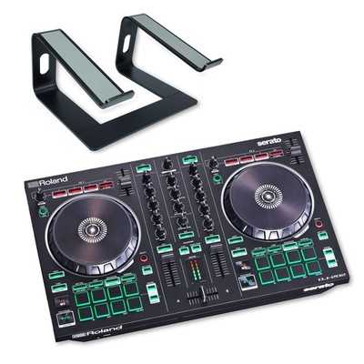 Roland DJ-202 2-Kanal 4-Deck USB-DJ-Controller mit keepdrum Laptopständer