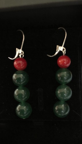 Beautiful GEMSTONE Long Coral Aventurine Earrings Ideal Christmas Gift New - Picture 2 of 2