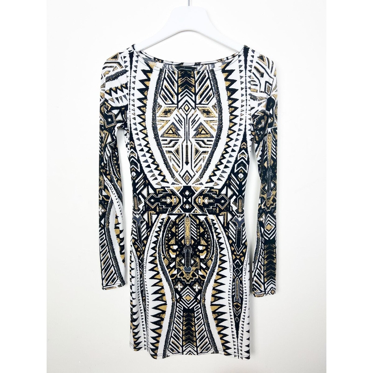 black and white geometric bodycon dress Moda International Gold Print Size XS 12/17/2025