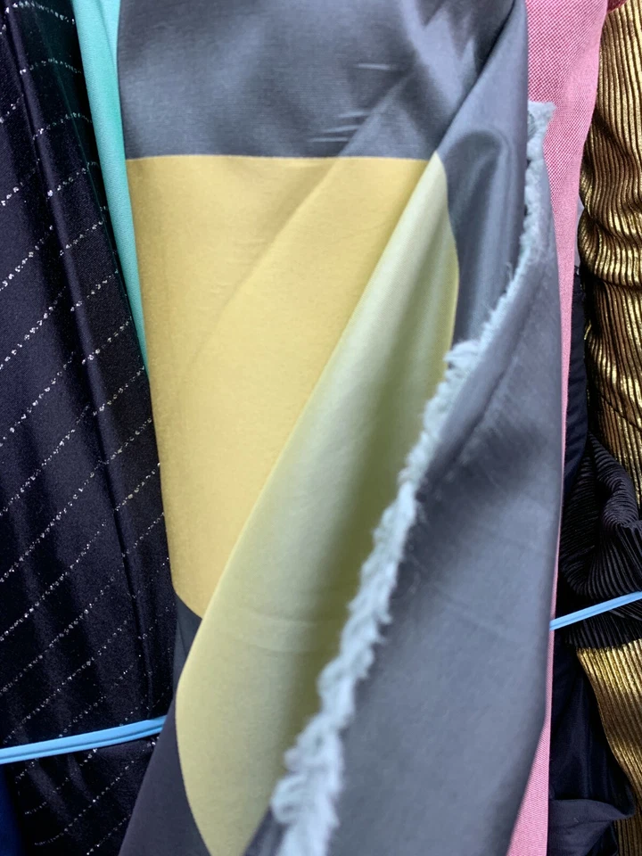 Tela para cortinas de tapicería brocado a rayas verde azulado oscuro dorado claro (54 pulgadas) Vendido por Foto 4 de 4