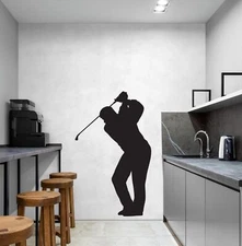 Golf Swing Wall Decal Sticker. Home Office Decor Golfer Wall Decal. (Black) #220