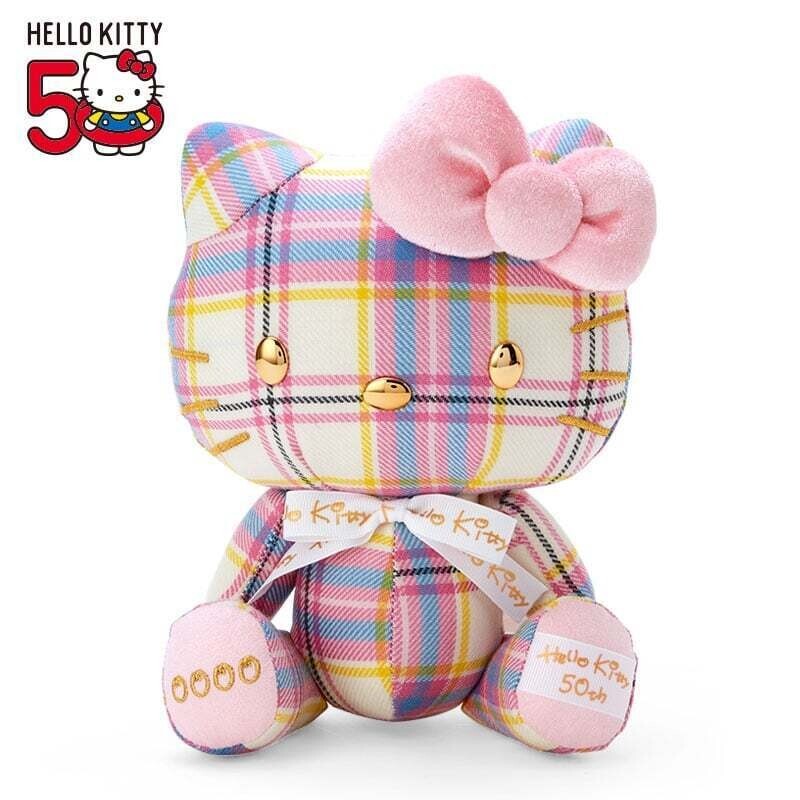 Hello Kitty 50th Anniversary Dress tartan design Plush with Box