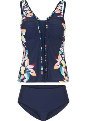 2-tlg Set Tankini Gr. 40 Blau Floral Damen-Bademode Schwimmanzug Neu*