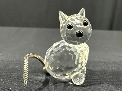 Swarovski Crystal Cat Kitten Miniature With Flexible Silver Metal