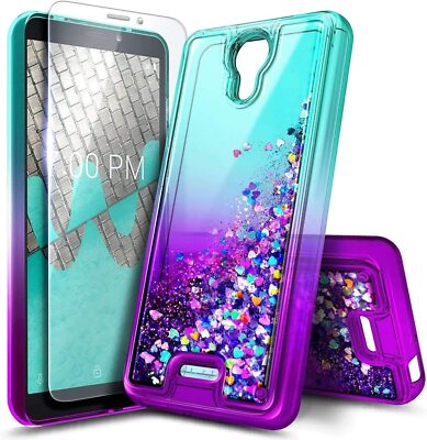 For Wiko Life 2 U307AS Case Liquid Glitter Bling Cover +Tempered Glass Protector