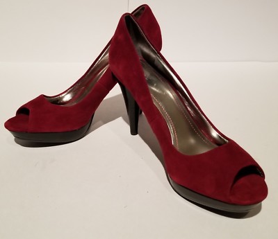 Style And Co Womens 9M Celine Open Toe Red Suede Platform Pump EUC