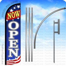 NOW OPEN - Windless Swooper Flag KIT 15' Feather Banner Sign - Patriotic bzJA6