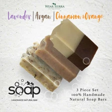 Natural Handmade Bar Soap 3-Pack Gift Box Lavender, Argan, Cinnamon and Orange