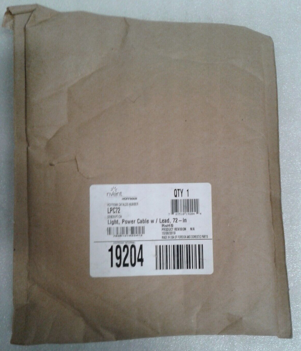NVENT Hoffman LPC72 Light, Power Cable w/ Lead, 72-in 19204 - Factory Sealed