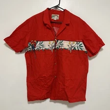 90s Paradise Found Mens XL Cotton Tropical Hawaiian  Shirt Macaw Parrots Red