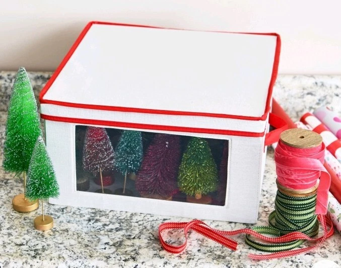 Christmas Storage Container Holiday Box Large Red Candy Cane 9"H X 16"W Square - Image 4 of 4