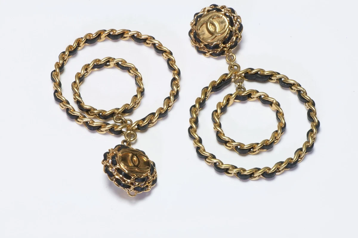 chanel leather hoop earrings