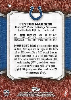 Peyton Manning 2011 Topps Rising Rookies Football - #20 - Indianapolis Colts - Picture 2 of 2
