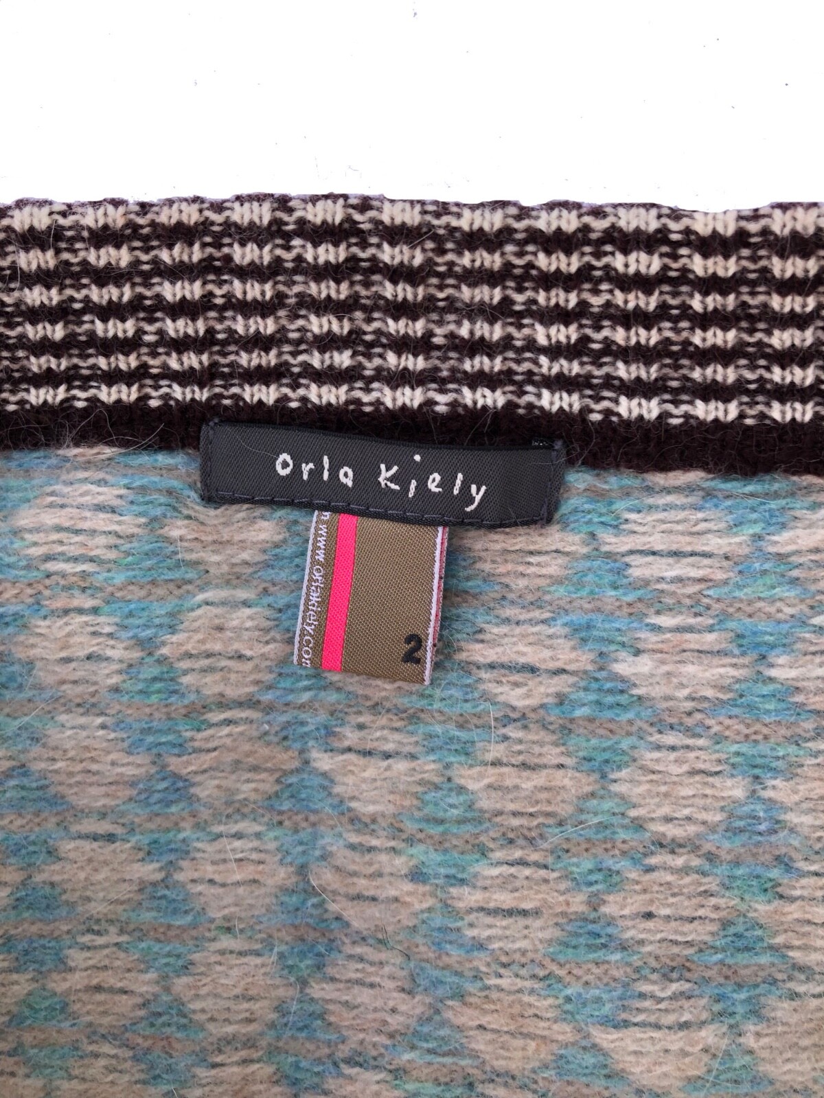 Orla Kiely Merino Lambswool + Angora Patterned Cardigan Dot Sweater sz