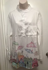 New Misslook Large Womens Umbrella White Button Down Blouse