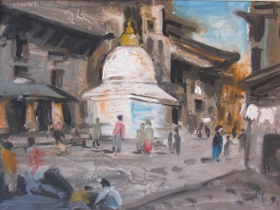 KATHMANDU, Plakatfarbe auf Papier, 42x57 cm, 1994, MARTIN LEHNERT